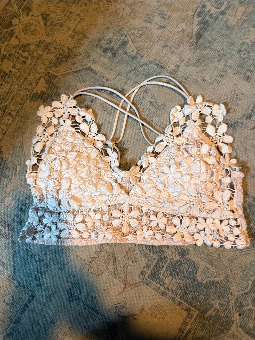 Lace Floral Bralette Crop Top - Cream